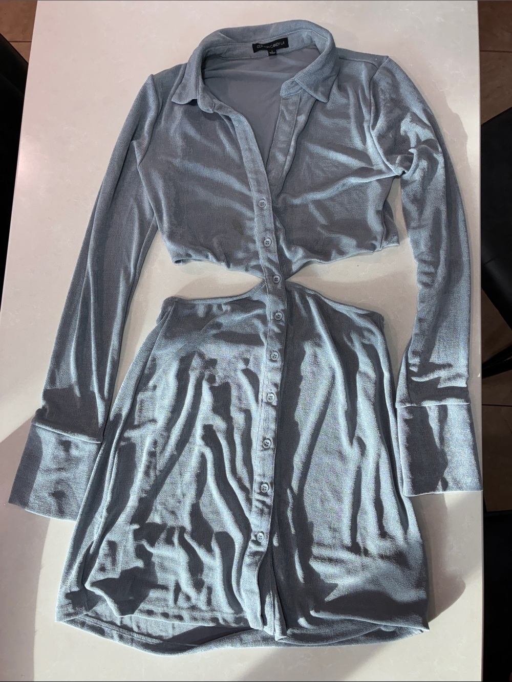 Cotton Candy Light Steel Blue Cutout Button-Front Mini Dress